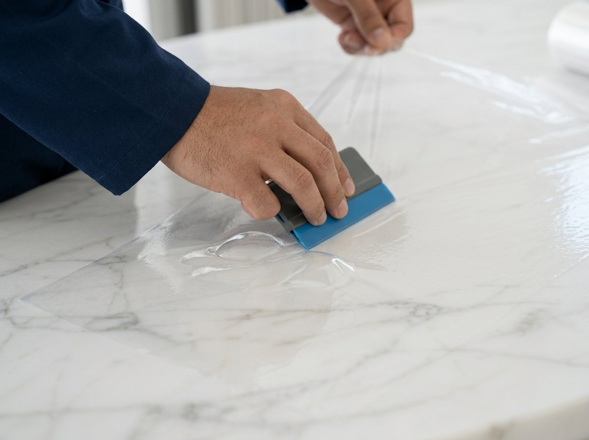 Professional table PPF installation on a marble table in Dubai